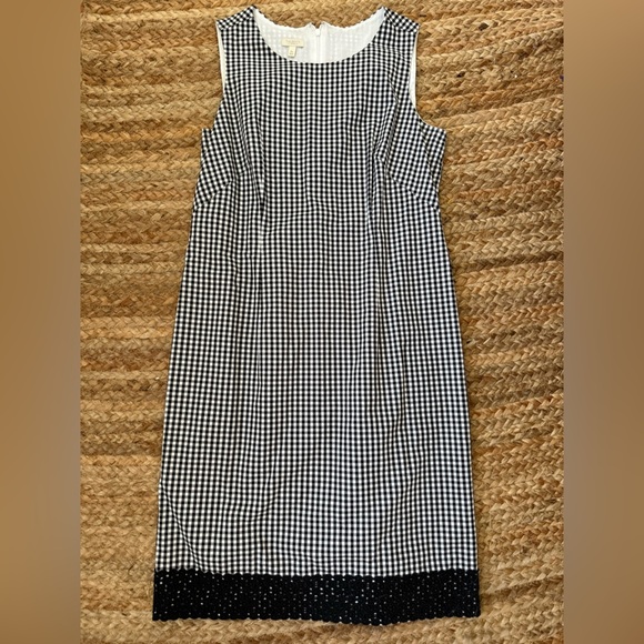 Talbots 10 Petite Black & White Gingham Cotton Dress with eyelet trim - Picture 1 of 7